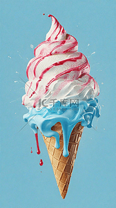 夏天冷饮3D草莓奶油冰淇淋球素材