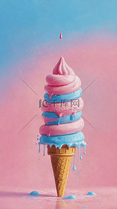 夏日冷饮背景图片_夏天冷饮3D草莓奶油冰淇淋球素材