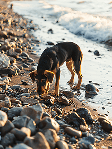 狗在海滩上拉屎海岸岩石海岸上的动物