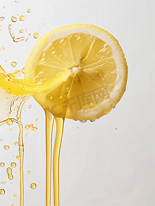 新鲜柠檬汁滴在白色背景上