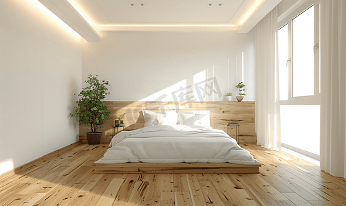 有木镶木地板的简单的专属白色卧室