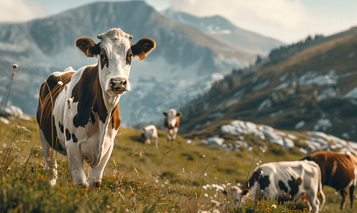 奥地利阿尔卑斯山上的牛