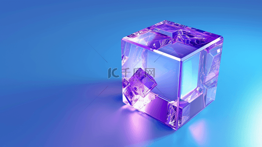 蓝色背景立体方形晶体的背景图