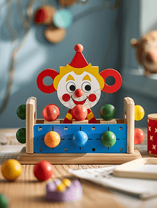 木制玩具儿童小丑分类器的照片