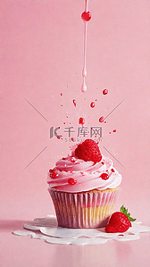 草莓馅饼背景图片_水彩风清凉冷饮草莓奶油冰淇淋图片
