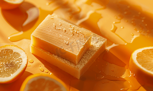 橙色背景中自制的天然肥皂条