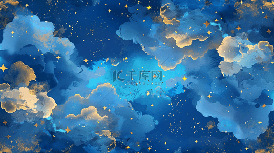 蓝色梦幻朦胧星空星星云朵的背景