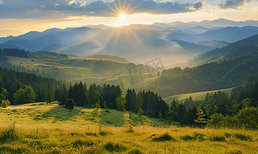 美丽的阳光雄伟的喀尔巴阡山脉令人惊叹的景色