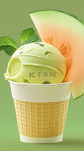 清凉西瓜背景背景图片_夏日清凉饮品西瓜哈密瓜味冰淇淋背景素材