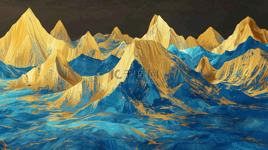蓝色壁画背景图片_金蓝色艺术风格山脉景色的背景