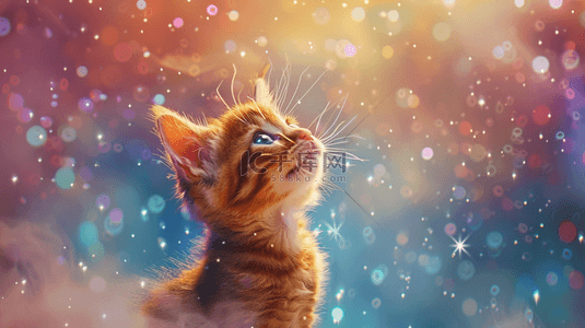仰望天空空背景图片_闪闪星光闪耀可爱猫咪的背景图
