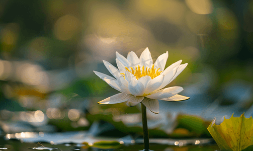 白睡莲花在湖中的水生植物中