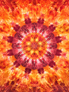 彩色红火万花筒背景抽象花与对称图案