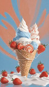 黑麦奶油背景图片_清凉冷饮3D草莓奶油冰淇淋杯背景