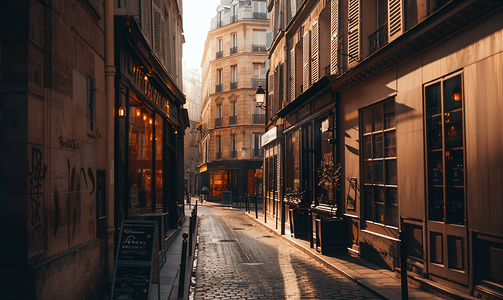 法国巴黎市中心街道沿线的建筑外观