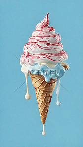 黑麦奶油背景图片_夏天冷饮3D草莓奶油冰淇淋球20背景素材