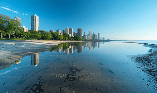芝加哥天际线和黄金海岸景观