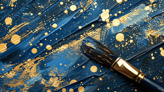 水粉盒画笔背景图片_金蓝色场景绘画画笔的艺术风格的背景