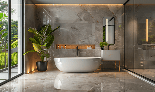 现代大理石瓷砖浴室