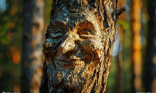 松树的微笑树干森林之灵