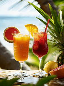 人红色易拉宝摄影照片_拉奈岛的热带饮料