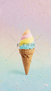 夏天冷饮蓝黄色奶油冰淇淋球背景图