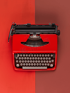 记者节海报摄影照片_旧老式打字机红色和黑色两种颜色