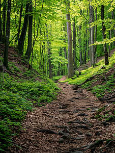 森林中狭窄的远足路径