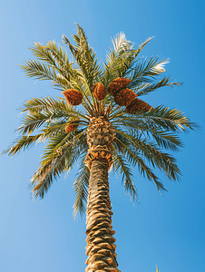 热带天然棕榈树棕榈枣蓝天墨西哥