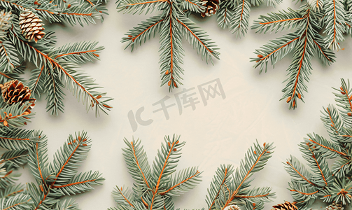 白色松枝摄影照片_圣诞图案与枞树松枝