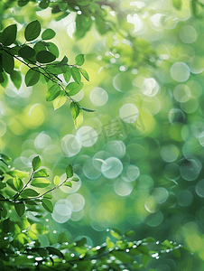 抽象散景树绿色背景在夏天的阳光下