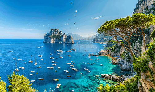 意大利卡普里岛主要港口的景观紧邻那不勒斯海岸