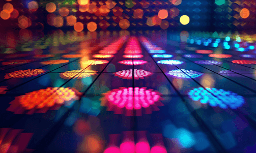 舞池上的迪斯科地板上的花点室内色彩音乐