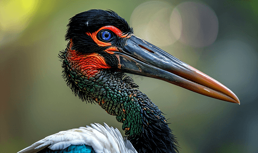 黑颈鹳鸟的近距离观察