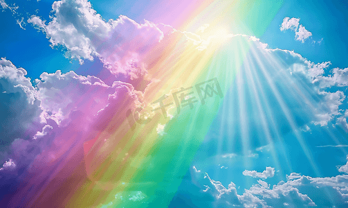 天空中的彩虹美丽的天气光分解成颜色
