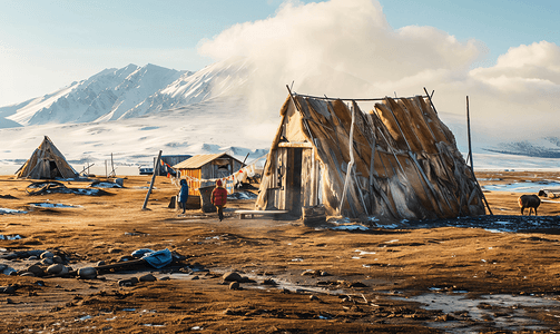 堪察加半岛北部原住民科里亚克人未完工的住房