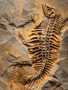 蛇颈龙恐龙化石鱼在石头中