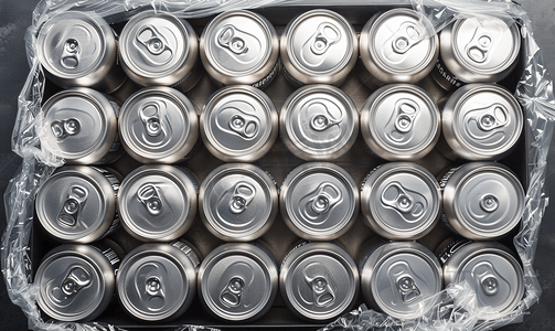 啤酒罐顶视图图像铝质啤酒罐保鲜膜锡罐