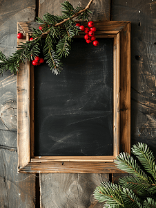 圣诞快乐假期背景木框架中的黑色黑板
