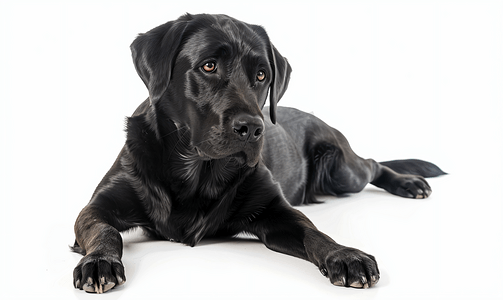 拉布拉多猎犬隔离狗在白色背景上是黑色的动物宠物