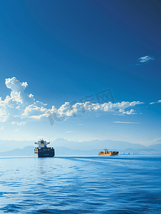 进口美妆摄影照片_蓝色大海上的大型集装箱船和冷藏船