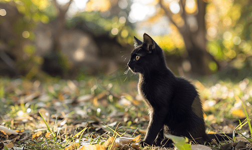 杂种摄影照片_流浪猫是黑猫在院子里