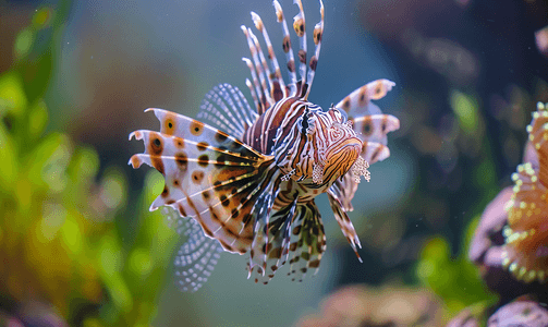 水族鱼摄影照片_海底世界水族馆里的狮子鱼