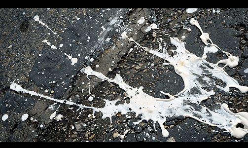 沥青上的油漆道路上溅起的白色油漆脏污的表面