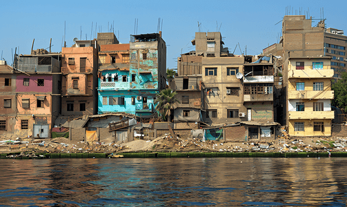 埃及开罗尼罗河畔的贫民窟