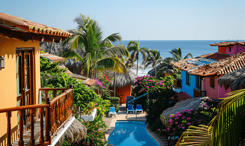 墨西哥埃斯孔迪多港热带天堂的酒店建筑房屋