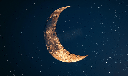 弯弯的月亮摄影照片_弯弯的月亮在夜晚闪闪发光