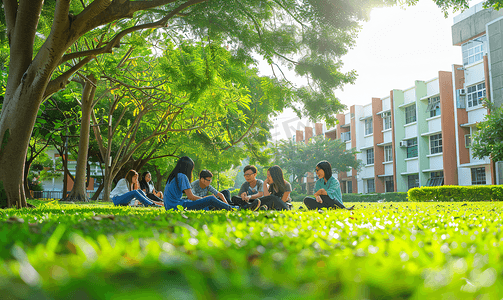 一群学生在校园里休息