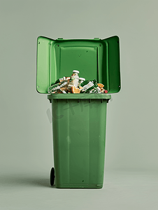 溢出的绿色带轮垃圾箱