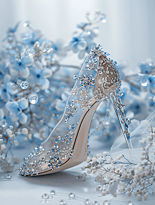 婚礼高跟鞋装饰有透明宝石制成的珠宝